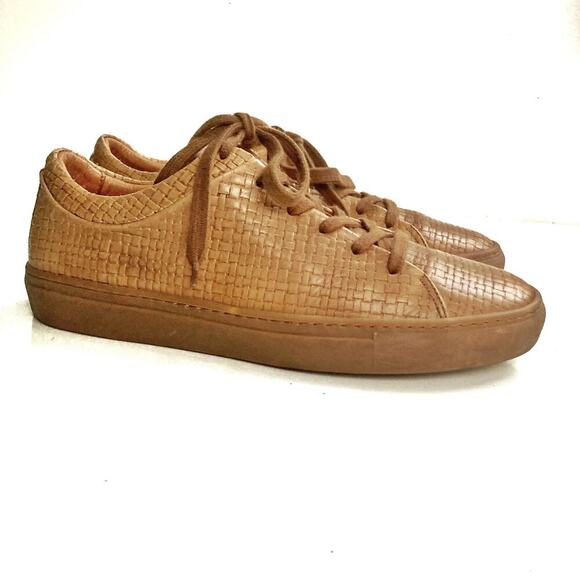 Aquatalia Alaric Woven Leather Sneakers | Italy Waterproof Tan Luxe Street Style - Picture 3 of 16